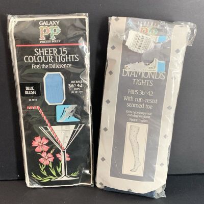 Vintage Galaxy Pretty Polly Sheer Tights Sky Blue And Navy Blue Diamonds Pattern